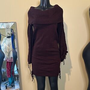 Chic Off-Shoulder Maroon Sweater Dress